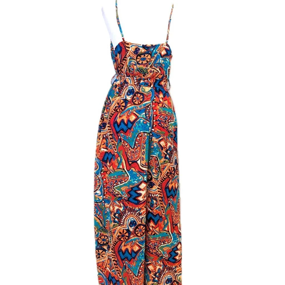 NWT Cupshe | Abstract Rhythm Multicolor Maxi Dress Orange & Blue | Size Large - Picture 6 of 14